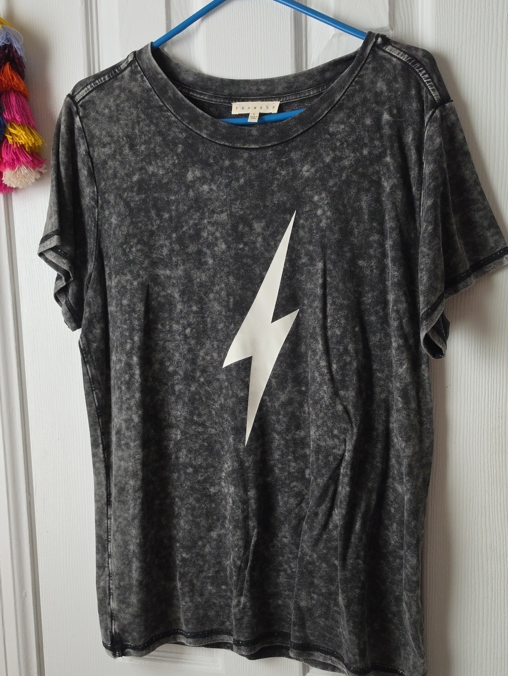 NWOT Women's Black Acid-Wash Lightning Bolt Tee